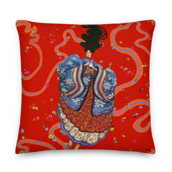 Printed Cushion Cover Asian Woman with Fan In Red Ao Dai Art 45x45cm Halinhthu Casa Custom Design And Size 100% Polyester 1