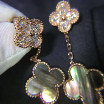 Magic Earrings 18k Pink Gold set with 2 motifs of Mother of pearl and Diamonds VGEMS Ready To Export From Vietnam Manufacturer 6
