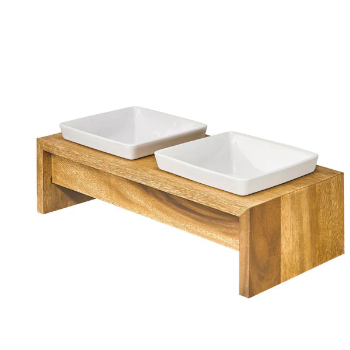 Artisan Double Bowl Dog Feeder, Pet accessories made from natural materials and stylish home decoration, Wholesale.