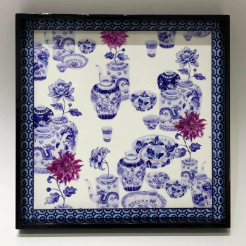 Lacquer Tray Chinoiserie Dahlia Flowers In Porcelain 25.5x25.5cm Halinhthu Casa Customized Vietnam Vase Watercolour Art 2