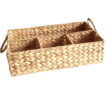 Good Price Natural Water Hyacinth Divided Baskets Fishbone Weaving Home Kitchen Or Office Organization Stocked Folding Handles 1