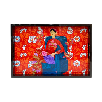 Lacquer Tray Asian High Glossy Finish Woman With Fan In Red Ao Dai Art 45x30cm Halinhthu Casa From Vietnam Manufacturer 1