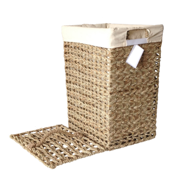 Fast Delivery Set Of Seagrass Hampers Zigzag Weaving And Covered With Removable Lids Cotton Fabric Lining Laundry Containers 2