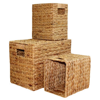 Fast Delivery Set Of 3 Water Hyacinth Trunks Include 1 Trunk And 2 Small Baskets Twisted Weaving With Cotton Fabric Lining Hand 3