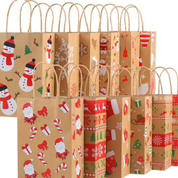 Holiday special item Christmas gift Kraft Paper Bag Carrier Garment Restaurant 100gsm Delivery Packaging Takeout Takeaway Lunch 8