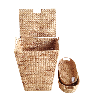 Good Price Rectangular Water Hyacinth Hamper Covered With Lids And 2 Small Baskets Handles On Both Sides Are Easy To Move 5