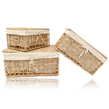 Set of 3 Baskets Mix Corypha Lecomtei for Export Sedge Storage Box Home Decoration Straps Basket Boat Shape from Vietnam 3