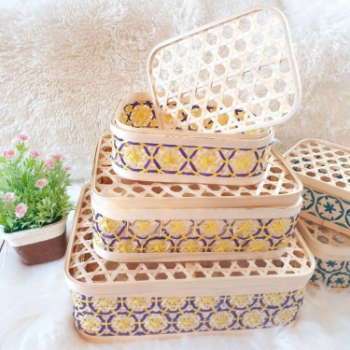 Best Choice Eco - Friendly Natural Bamboo Storage Baskets With Handle Woven Bamboo Rattan Decorative Gift Basket Lid 5