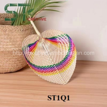 Best Price Handcrafted Hand Fan With Using Natural Bamboo As Material Colorful Heart Shaped Plam Leaf Hand Fan For Summer 3