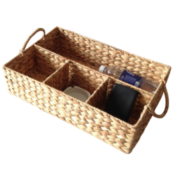 Good Price Natural Water Hyacinth Divided Baskets Fishbone Weaving Home Kitchen Or Office Organization Stocked Folding Handles 4