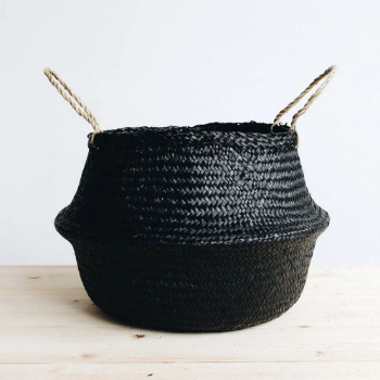 Black painted seagrass basket, Multi-purpose storage basket, home organization accessory highly aesthetic, wholesale available.