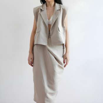 Women Casual 2 Piece Set Linen Vest And Skirt Good Price Blazer Jacket For Women 100% Linen Vietnamese Manufacturer Easy To Wear 3