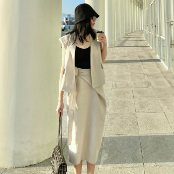 Women Casual 2 Piece Set Linen Vest And Skirt Good Price Blazer Jacket For Women 100% Linen Vietnamese Manufacturer Easy To Wear 4