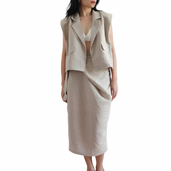 Women Casual 2 Piece Set Linen Vest And Skirt Good Price Blazer Jacket For Women 100% Linen Vietnamese Manufacturer Easy To Wear 1