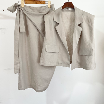 Women Casual 2 Piece Set Linen Vest And Skirt Good Price Blazer Jacket For Women 100% Linen Vietnamese Manufacturer Easy To Wear 6