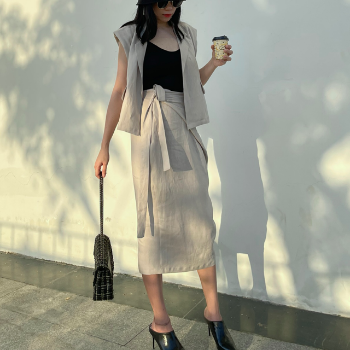 Women Casual 2 Piece Set Linen Vest And Skirt Good Price Blazer Jacket For Women 100% Linen Vietnamese Manufacturer Easy To Wear 2