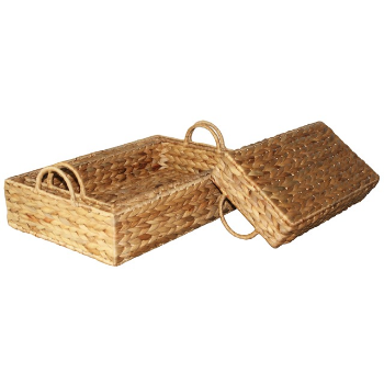 Wholesale Custom Water Hyacinth Storage Tray Glass Bottle Water Wooden Handles From Vietnam Manufacturer 2