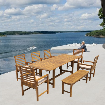 High Quality Garden Dining Table Sets Modern Style Factory Price Wooden Outdoor Furniture Vietnam Manufacturer 6