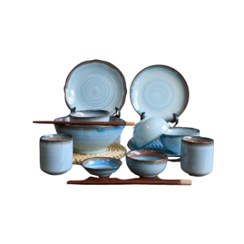 Kim Sa Blue Sea Enamel Tableware Set Luxury Tableware Set Good Price  Classic Design Kitchen Decorative Plates Serving Dishes  Carton Box  Vietnam Manufacturer 2