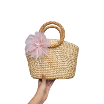 Woven Rattan Bag High Quality Water Hyacinth Bag For Holiday Decoration Classic Style Light Brown Color Vietnam Manufacturer 5