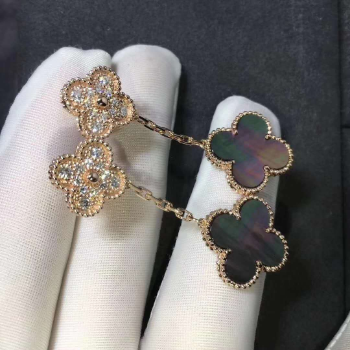 Magic Earrings 18k Pink Gold set with 2 motifs of Mother of pearl and Diamonds VGEMS Ready To Export From Vietnam Manufacturer 4