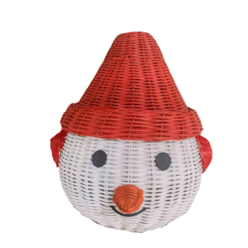 Christmas Hand-Woven Candy Wicker Basket Gift Handicraft Box Cute Snowman Shaped Storage Basket Wholesales Supplier