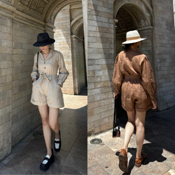 Blazer Shorts Women 100% Linen Elegant Long Sleeve Jumpsuit With Belt Factory Price Natural Vietnam Manufacturer High Quality 5