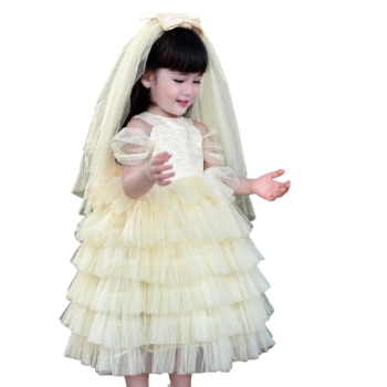 Customizable OEM ODM Girls Dresses by Nhung Nguyen Long Bridesmaid Princess Dress with Veil Made in Vietnam for Baby Children