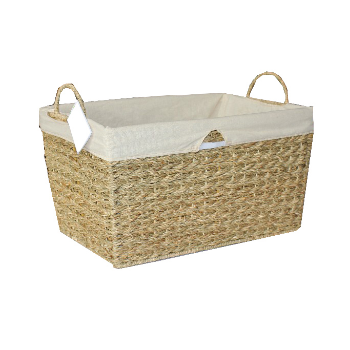 Fast Delivery Seagrass Baskets Set Of 2 Two Handles And Movable Fabric Lining Natural Seagrass Seagrass Iron Frame Cotton 2