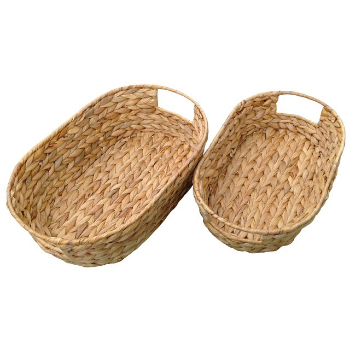 Good Quality Set Of 2 Oval Water Hyacinth Trays With Cut-Out Handles On Both Sides Handmade Put On Flat Surface Modern Water 2