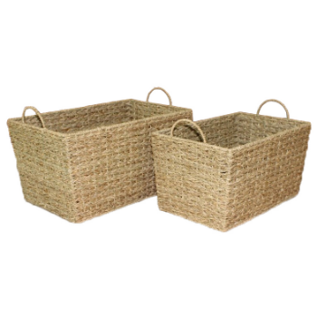 Fast Delivery Seagrass Baskets Set Of 2 Two Handles And Movable Fabric Lining Natural Seagrass Seagrass Iron Frame Cotton 3