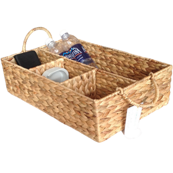 Good Price Natural Water Hyacinth Divided Baskets Fishbone Weaving Home Kitchen Or Office Organization Stocked Folding Handles 3