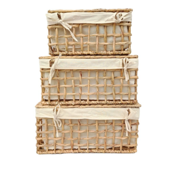 Set of 3 Baskets Mix Corypha Lecomtei for Export Sedge Storage Box Home Decoration Straps Basket Boat Shape from Vietnam 1