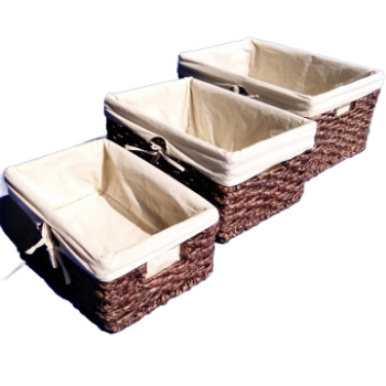 Set Of 4 Braid Weaving Water Hyacinth Baskets Stocked Folding Handles Storage Water Hyacinth Customized 5