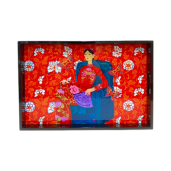 Lacquer Tray Asian Woman With Fan In Red Ao Dai Art 45x30cm High Glossy Finish Halinhthu Casa From Vietnam Manufacturer 6