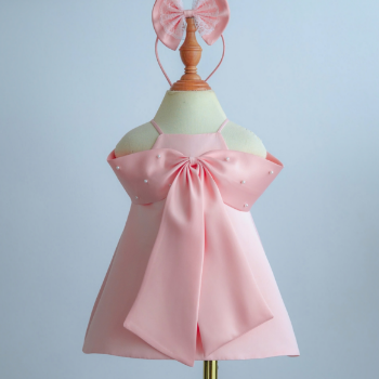 Daily Dresses Crepe Dress with Bow Satin Crepe Fabric Girl's Clothing Girls Dresses High Quality Factory Price OEM ODM Service Made In Vietnam 3