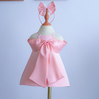 Daily Dresses Crepe Dress with Bow Satin Crepe Fabric Girl's Clothing Girls Dresses High Quality Factory Price OEM ODM Service Made In Vietnam 4