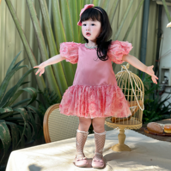 Daily Dresses Ruffled Hem Baby Doll Dress Satin Crepe Fabric Girl's Clothing Girls Dresses High Quality Factory Price OEM ODM Service Made In Vietnam 5