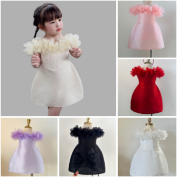 Daily Dresses Off-Shoulder Dress Satin Crepe Fabric Girl's Clothing Girls Dresses High Quality Factory Price OEM ODM Service Made In Vietnam 1