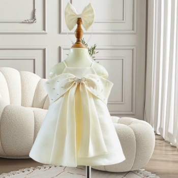 Daily Dresses Crepe Dress with Bow Satin Crepe Fabric Girl's Clothing Girls Dresses High Quality Factory Price OEM ODM Service Made In Vietnam