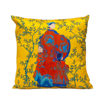 Printed Cushion Cover Asian Style Halinhthu Casa Mother And Children Scenic Toile In Yellow 45x45cm 100% Polyester From Vietnam 8