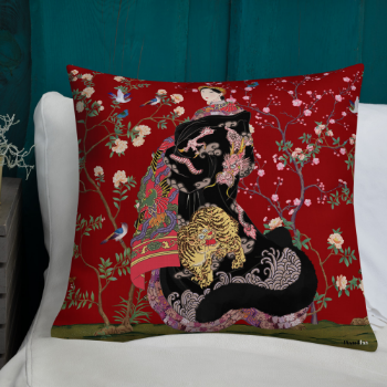 Printed Cushion Cover Powerful Queen In Dragon And Tiger Robe In Black 45x45cm Halinhthu Casa 100% Polyester From Vietnam 2