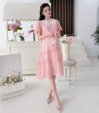 Designer Maternity Dress Pink Lace Collar Silk V1007 Top Sale  Anti-Shrink Minimalist High Elasticity Good Absorbency 7