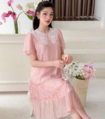 Designer Maternity Dress Pink Lace Collar Silk V1007 Top Sale  Anti-Shrink Minimalist High Elasticity Good Absorbency 5