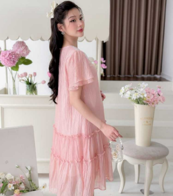 Designer Maternity Dress Pink Lace Collar Silk V1007 Top Sale  Anti-Shrink Minimalist High Elasticity Good Absorbency 6