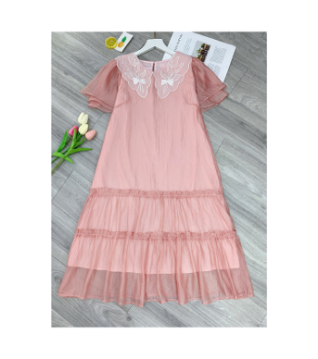 Designer Maternity Dress Pink Lace Collar Silk V1007 Top Sale  Anti-Shrink Minimalist High Elasticity Good Absorbency 2