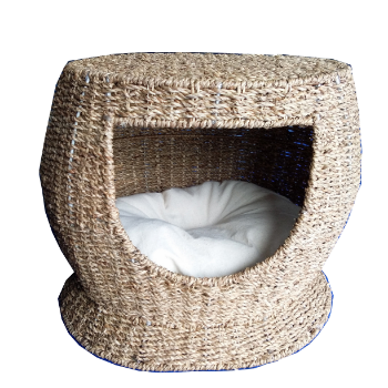 New Design Water Hyacinth Pet Houses Furniture Oval Shape Cat House Pet Bed Soft White Round Cushion Vietnam Skilful Artisans 5