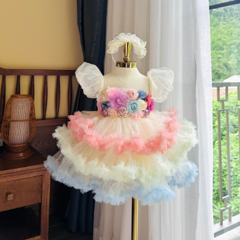 Disney Dress 3D Flower Dress with 3 Tiers Girl's Clothing Girls Dresses Princess High Quality Factory Price OEM ODM Service Made In Vietnam 5