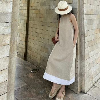 Dress Woman Wholesale Button Sleeveless Maxi Dresses 100% Linen Summer Collarless Women Maxi Linen Long Loose Dress From Vietnam 4