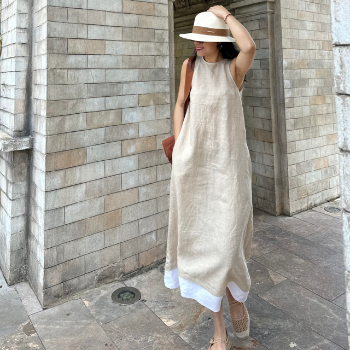 Dress Woman Wholesale Button Sleeveless Maxi Dresses 100% Linen Summer Collarless Women Maxi Linen Long Loose Dress From Vietnam 6